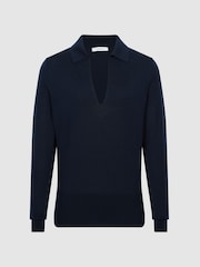Reiss Navy Candise Collared Knitted Jumper - Image 2 of 7