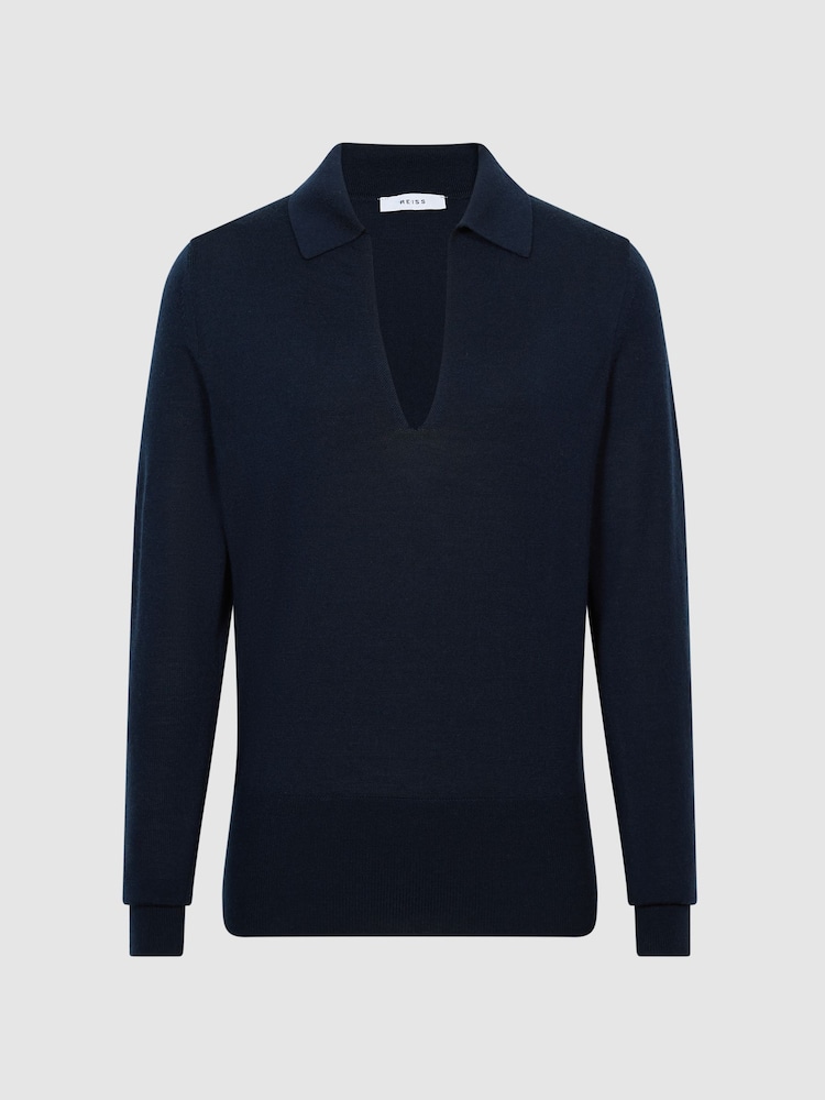 Reiss Navy Candise Collared Knitted Jumper - Image 2 of 7