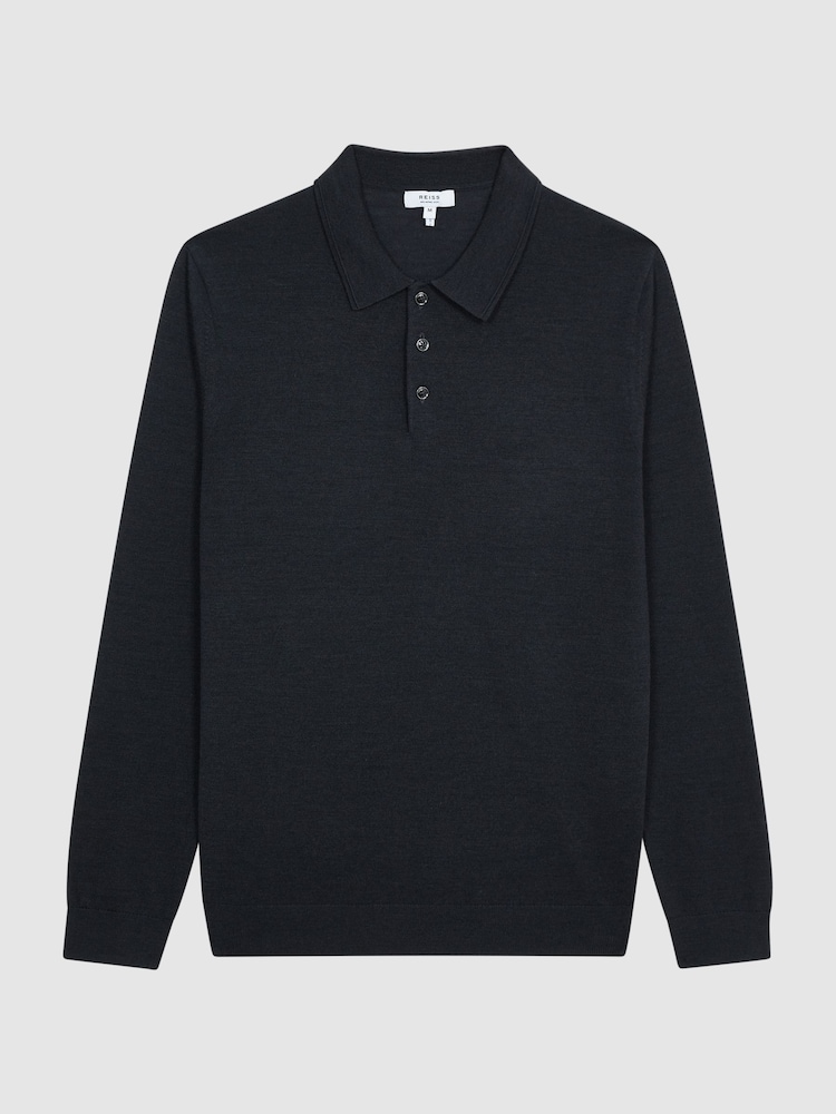 Reiss Slate Trafford Merino Wool Polo Shirt - Image 2 of 5