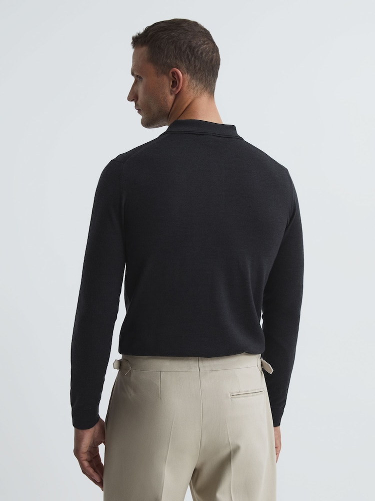 Reiss Slate Trafford Merino Wool Polo Shirt - Image 5 of 5