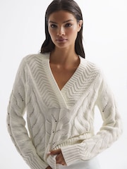 Reiss Ivory Claudine Cable Knit Shawl Neck Jumper - Image 1 of 7