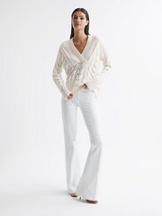 Reiss Ivory Claudine Cable Knit Shawl Neck Jumper - Image 4 of 7