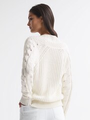 Reiss Ivory Claudine Cable Knit Shawl Neck Jumper - Image 5 of 7