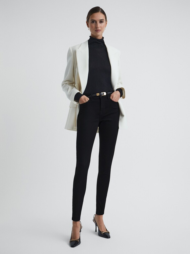 Reiss Black Lux Petite Mid Rise Skinny Jeans - Image 1 of 11