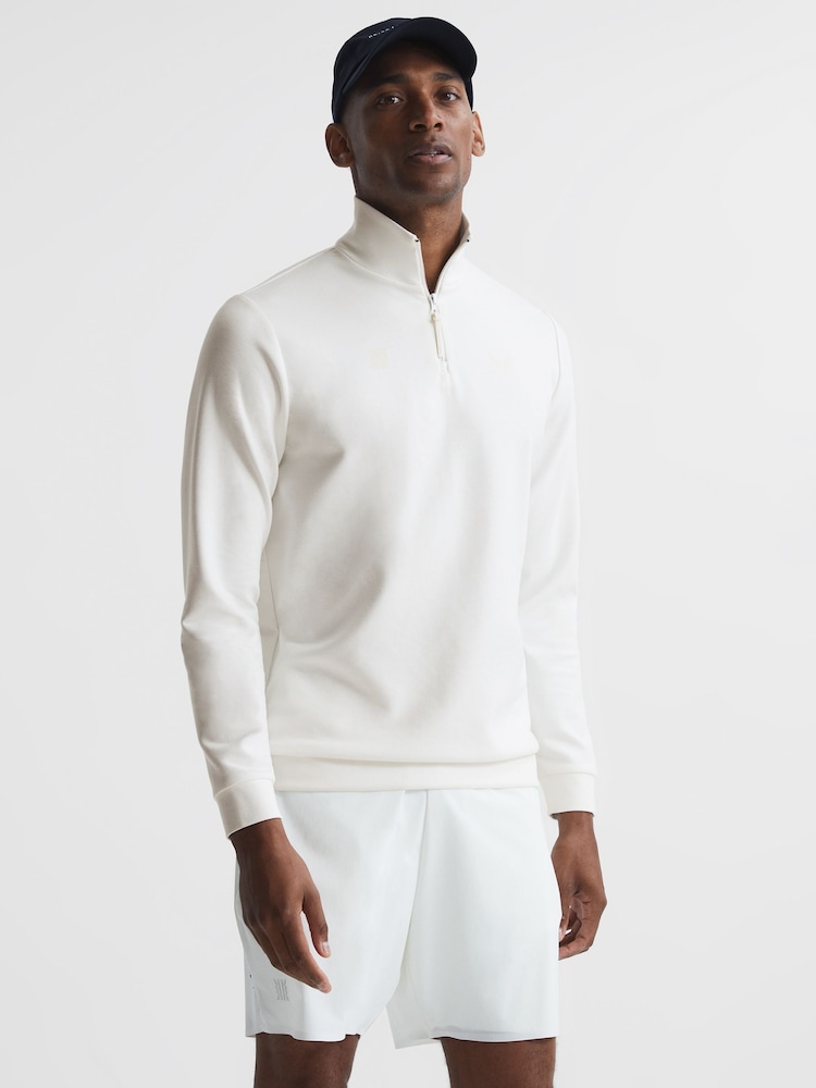 Reiss White Roman Castore Zip Neck Bonded Polo - Image 1 of 7