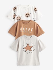 Tan Brown/Ecru Cream Short Sleeve Character T-Shirts 3 Pack (3mths-7yrs) - Image 1 of 2