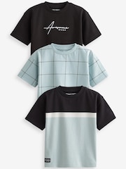 Blue/Black Colourblock Oversized Short Sleeve Character T-Shirts 3 Pack (3mths-7yrs) - Image 1 of 2