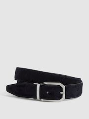 Reiss Navy/Black Aldwych Reversible Leather And Suede Belt - Image 1 of 7