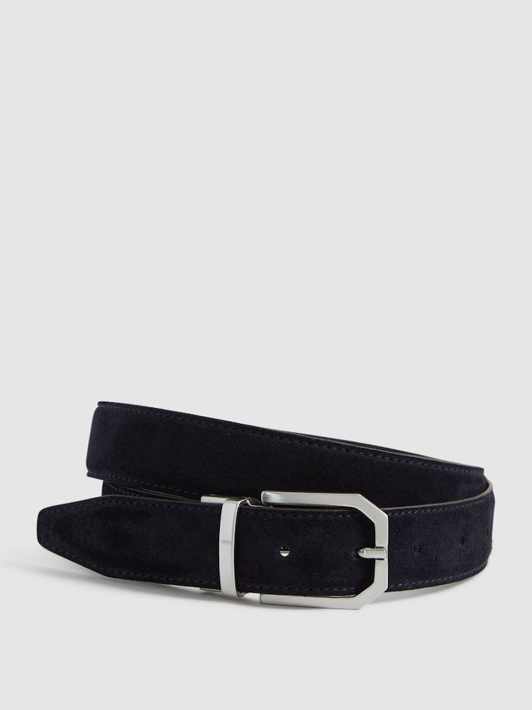 Reiss Navy/Black Aldwych Reversible Leather And Suede Belt - Image 1 of 7