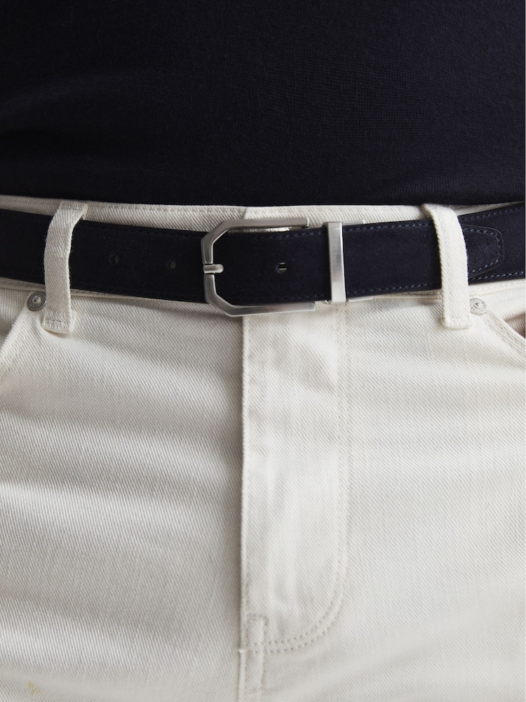 Reiss Navy/Black Aldwych Reversible Leather And Suede Belt - Image 2 of 7