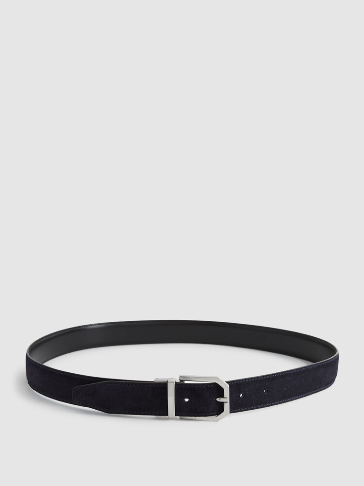 Reiss Navy/Black Aldwych Reversible Leather And Suede Belt - Image 7 of 7