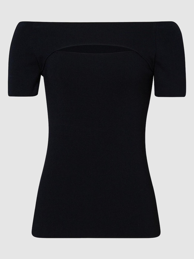Reiss Black Esme Cut Out Off-Shoulder Top - Image 2 of 7