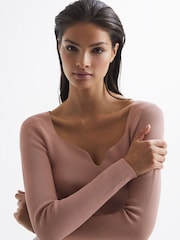 Reiss Blush Emine Ribbed Sweetheart Jumper - Image 1 of 7