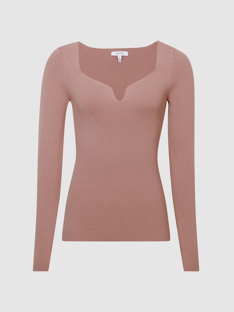 Reiss Blush Emine Ribbed Sweetheart Jumper - Image 2 of 7