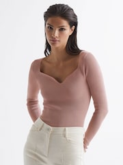 Reiss Blush Emine Ribbed Sweetheart Jumper - Image 4 of 7