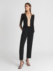 Reiss Black/Camel Alarna Colourblock Collared Jersey Top - Image 3 of 7