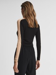 Reiss Black/Camel Alarna Colourblock Collared Jersey Top - Image 5 of 7