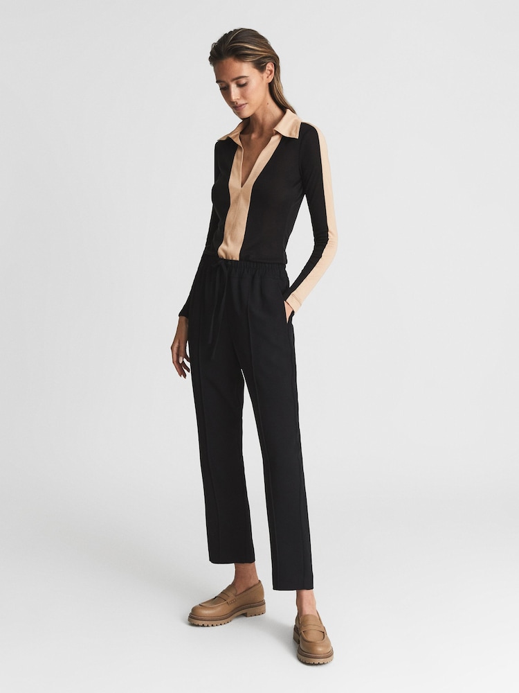 Reiss Black/Camel Alarna Colourblock Collared Jersey Top - Image 7 of 7