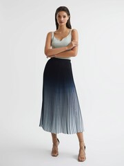 Reiss Blue Marlie Ombre Pleated Midi Skirt - Image 1 of 7