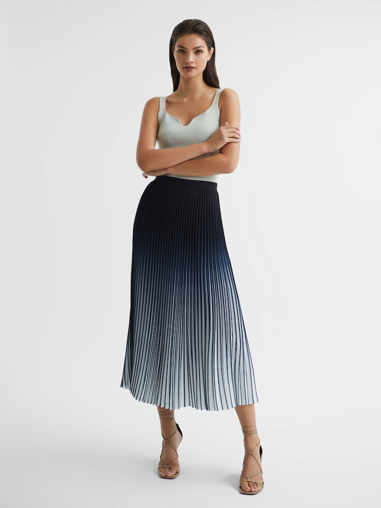 Reiss Blue Marlie Ombre Pleated Midi Skirt - Image 1 of 7