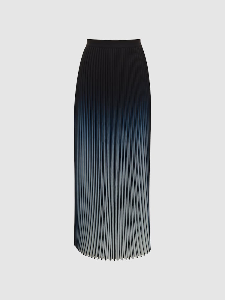 Reiss Blue Marlie Ombre Pleated Midi Skirt - Image 2 of 7