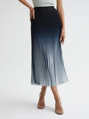 Reiss Blue Marlie Ombre Pleated Midi Skirt - Image 4 of 7