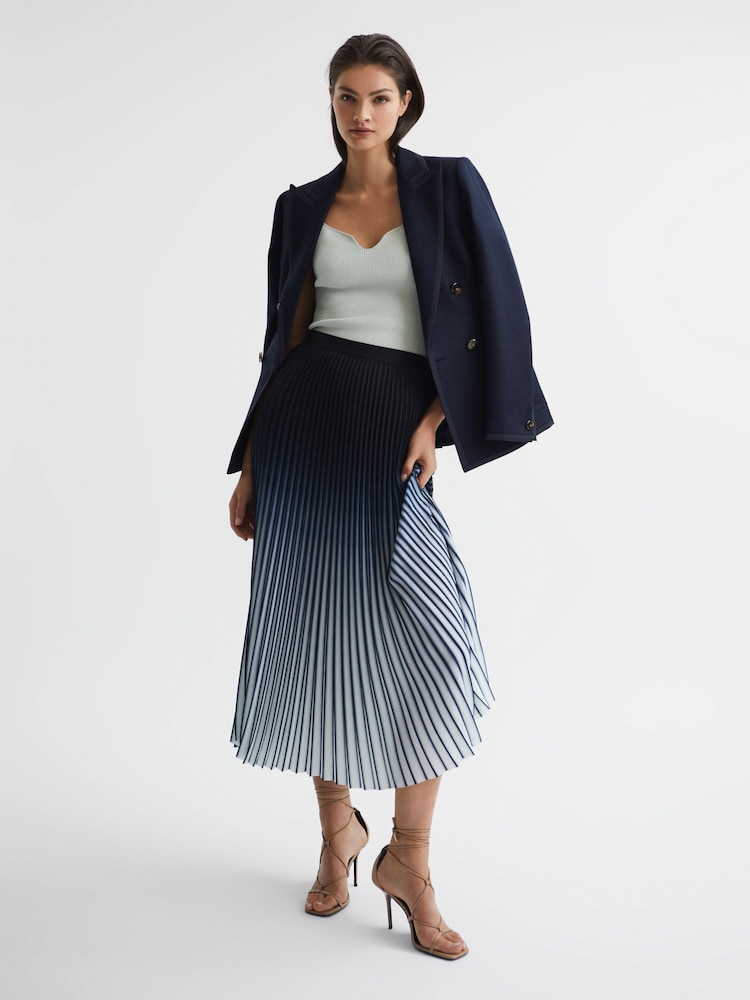 Reiss Blue Marlie Ombre Pleated Midi Skirt - Image 7 of 7