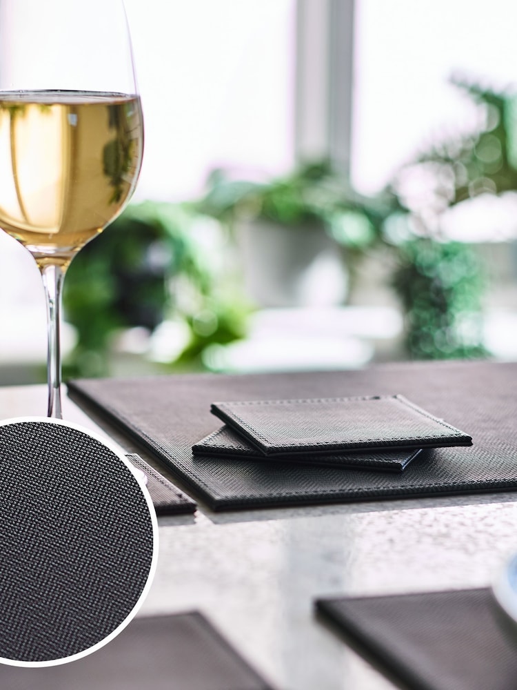 Set of 4 Black Reversible Faux Leather Placemats and Coasters Set - Image 1 of 4