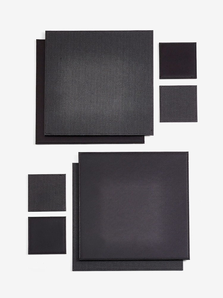 Set of 4 Black Reversible Faux Leather Placemats and Coasters Set - Image 4 of 4