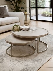 Light Colton Mango Wood Nest of 2 Round Coffee Table - Image 1 of 4