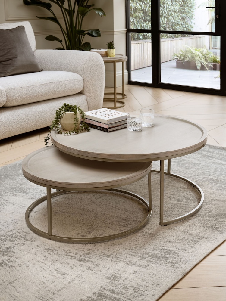 Light Colton Mango Wood Nest of 2 Round Coffee Table - Image 1 of 4