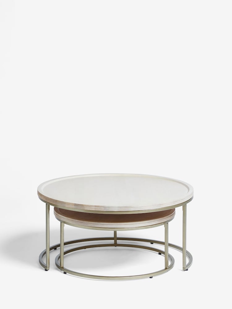 Light Colton Mango Wood Nest of 2 Round Coffee Table - Image 2 of 4