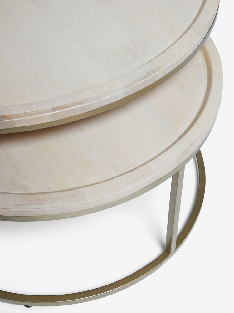 Light Colton Mango Wood Nest of 2 Round Coffee Table - Image 4 of 4