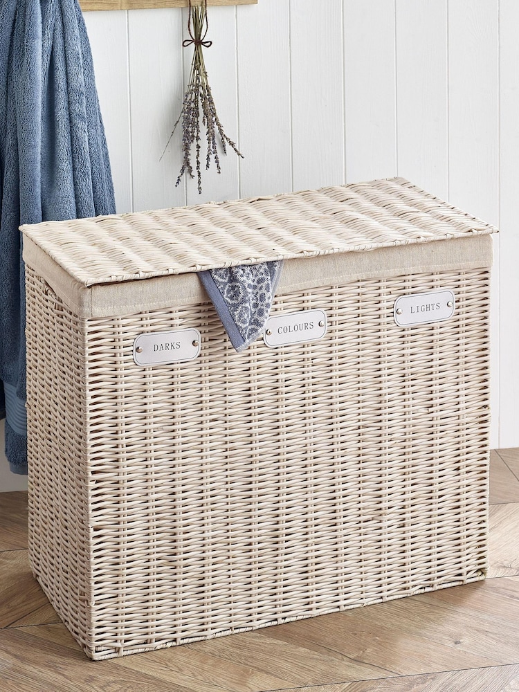 Cream Wicker Laundry Sorter Basket - Image 1 of 5