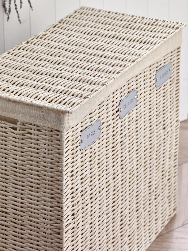 Cream Wicker Laundry Sorter Basket - Image 2 of 5