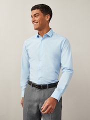 Голубой - Зауженный крой - Easy Care Single Cuff Smart Shirt - Image 1 of 8
