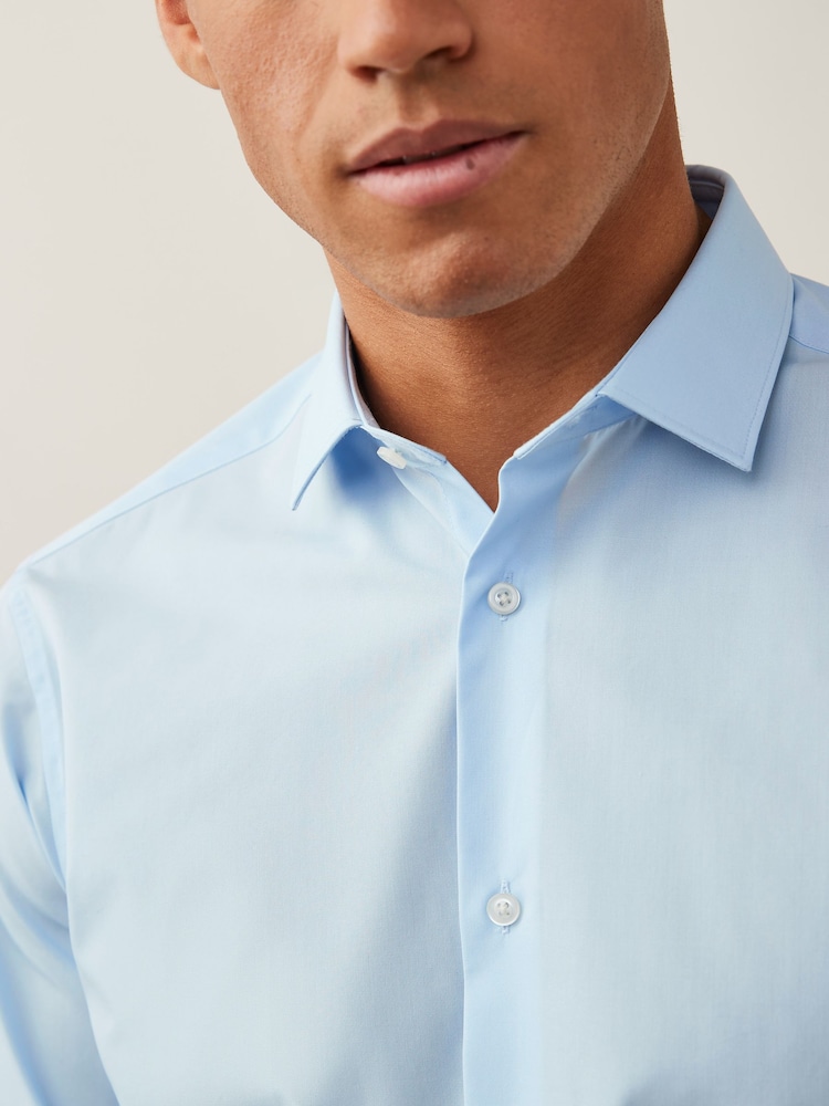 Light Blue Slim Fit Easy Care Single Cuff Smart Shirt - Image 5 of 8