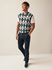 Navy/White Reindeer Argyle Tank Crew Neck Regular Knitted Christmas Jumper - Image 4 of 5