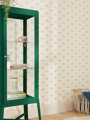 Joules Antique Gold Block Print Bee 10M Wallpaper - Image 1 of 3