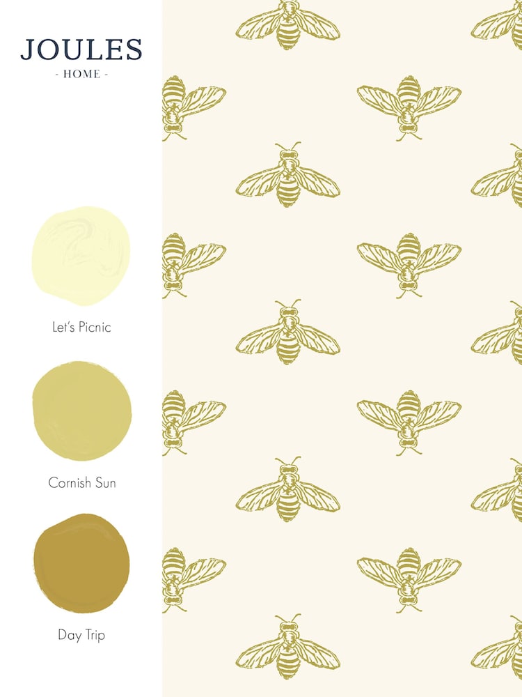 Joules Antique Gold Block Print Bee 10M Wallpaper - Image 3 of 3