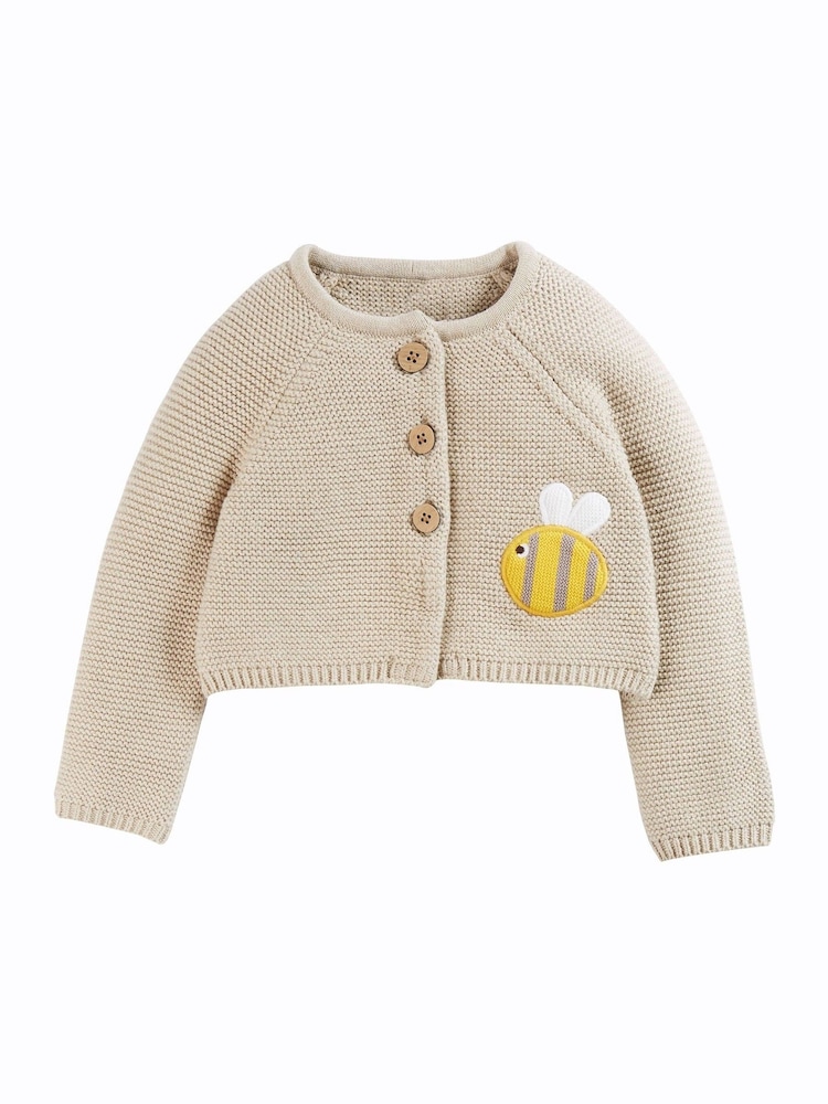 Frugi Neutral Beige Cute As A Button Baby Knitted Cardigan - Image 1 of 4