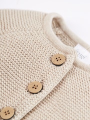 Frugi Neutral Beige Cute As A Button Baby Knitted Cardigan - Image 2 of 4