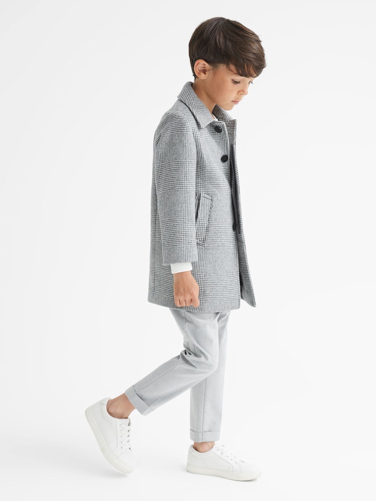 Reiss Grey Bark Junior Wool Blend Prince of Wales Check Overcoat - Image 1 of 5