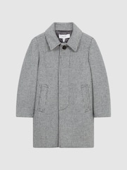 Reiss Grey Bark Junior Wool Blend Prince of Wales Check Overcoat - Image 2 of 5