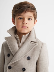 Reiss Oatmeal Bergamo Wool Blend Herringbone Peacoat - Image 1 of 1