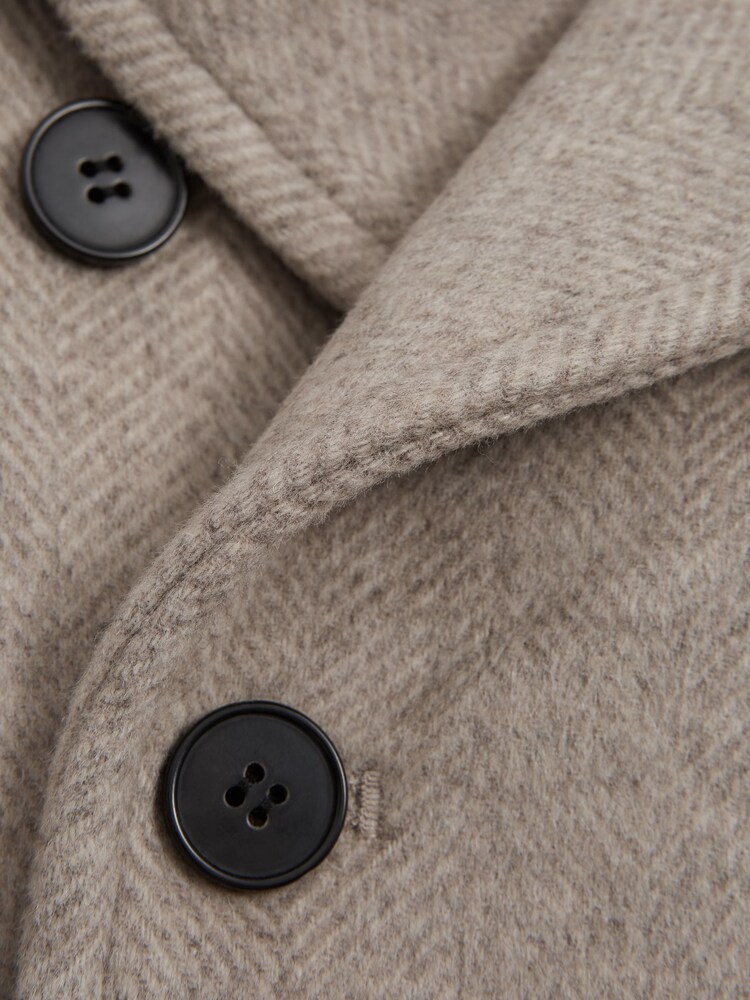 Reiss Oatmeal Bergamo Wool Blend Herringbone Peacoat - Image 5 of 5
