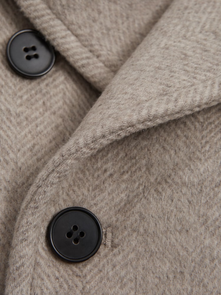 Reiss Oatmeal Bergamo Wool Blend Herringbone Peacoat - Image 5 of 5 Reiss Oatmeal Bergamo Wool Blend Herringbone Peacoat - Image 5 of 5