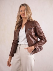 Lakeland Leather Bourbon Brown Buttermere Leather Racer Jacket - Image 1 of 8
