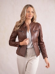 Lakeland Leather Bourbon Brown Buttermere Leather Racer Jacket - Image 5 of 8