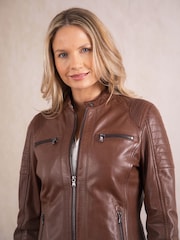 Lakeland Leather Bourbon Brown Buttermere Leather Racer Jacket - Image 7 of 8